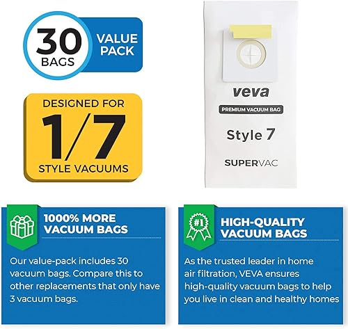 Miniatura 3 de Paquete de 30 bolsas de vacío estilo 7 para aspiradora vertical Bissell, bolsas de vacío SuperVac de primera calidad Parte # 32120