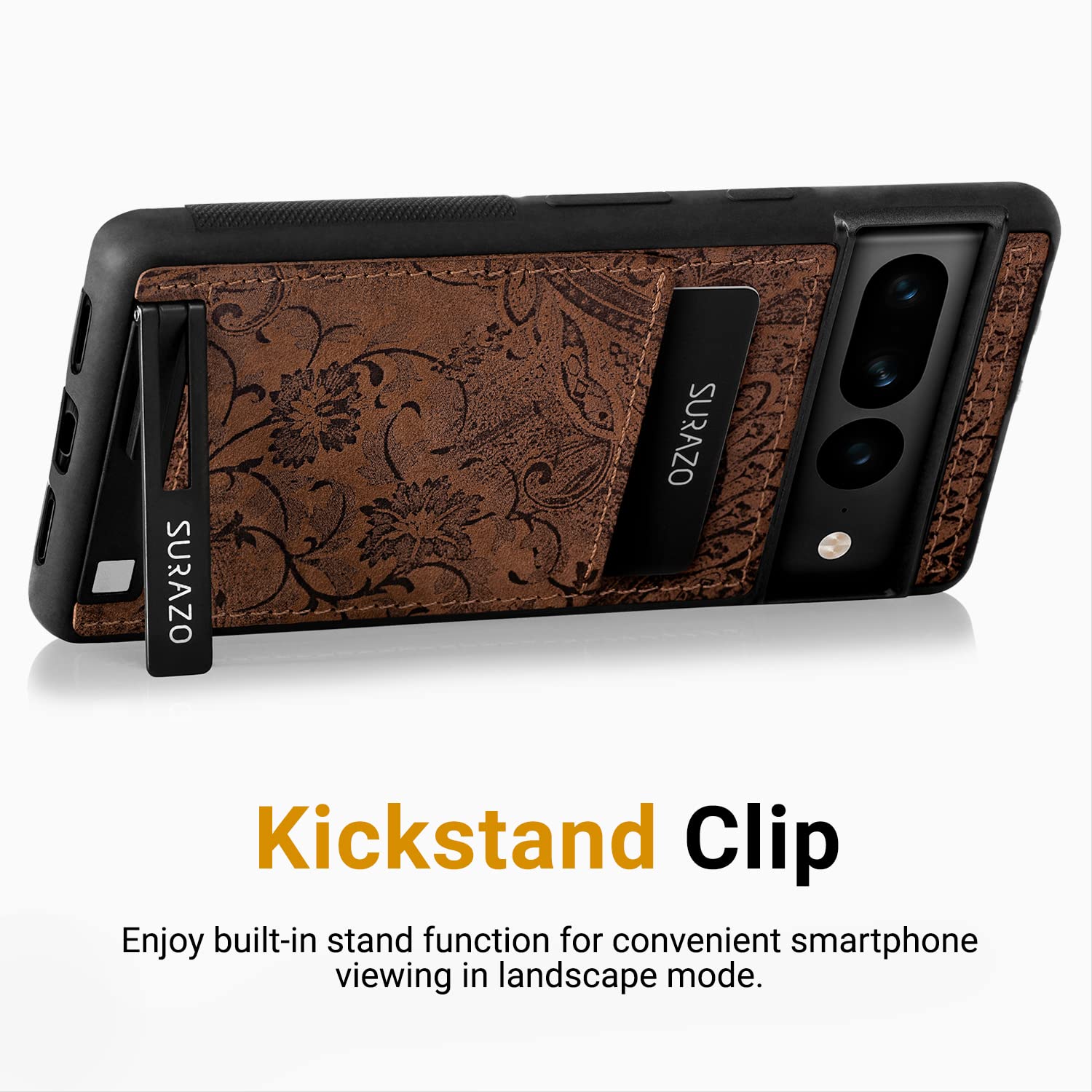 SURAZO Etui na telefon komórkowy z prawdziwej skóry premium do Google Pixel 7A – odporne na uderzenia skórzane etui na telefon komórkowy z przegródką na karty, funkcja stojaka, brelok do kluczy; etui