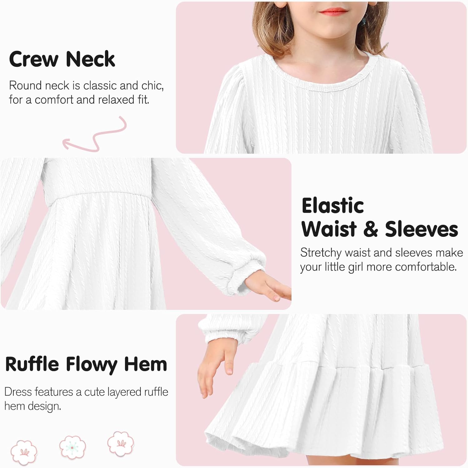 Neutocd Toddler Baby Girl Dress Long Sleeve Knit Sweater Fall Winter Ribbed Ruffle Casual Solid Toddler Dress - Image 5