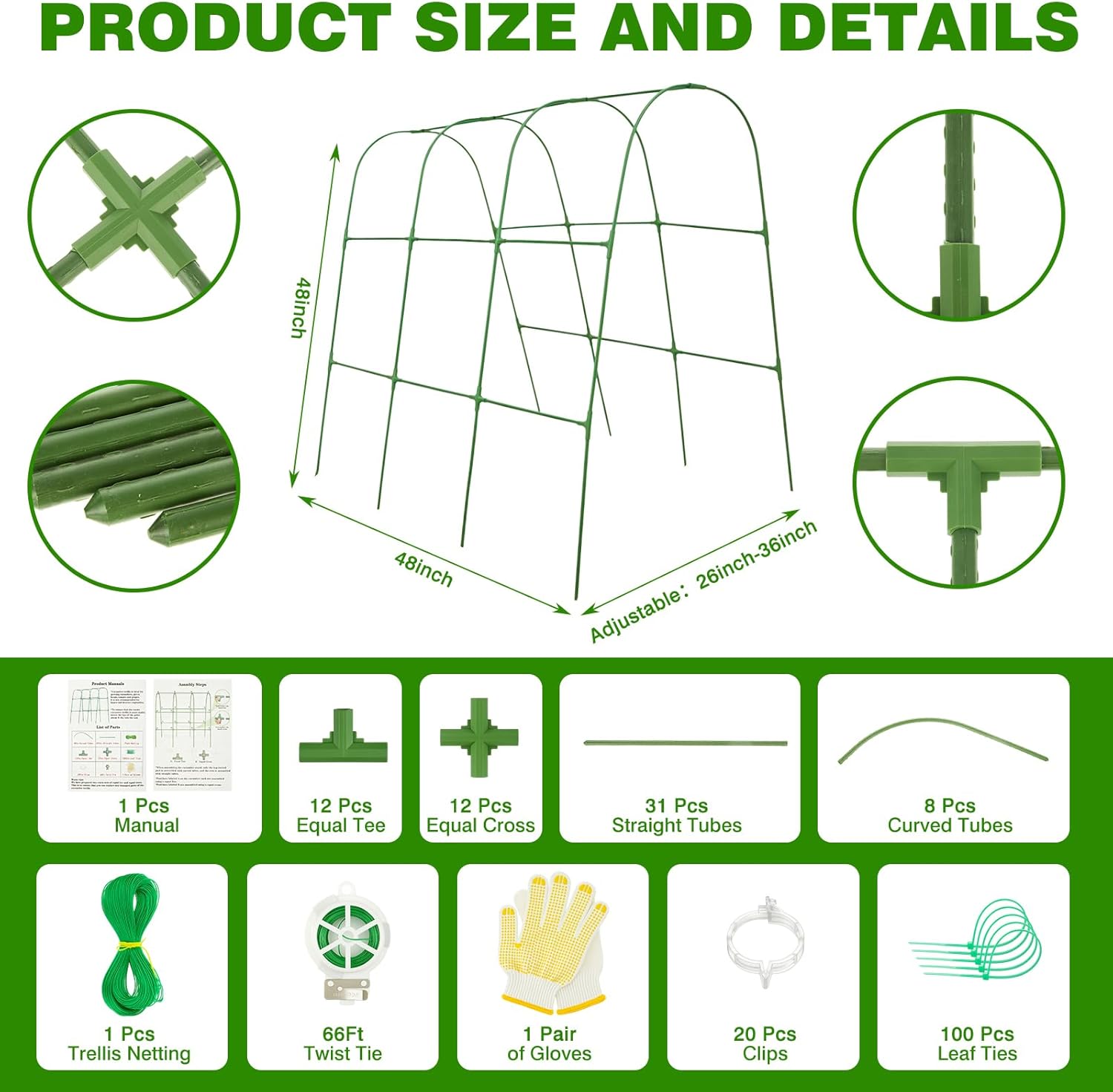 Frienda 2 Pack Garden Cucumber Trellis for Climbing Plants Outdoor 48 x 48 Inch U Shape Cucumber Trellis for Raised Bed Metal Arch for Vegetables Tomato Pea Bean