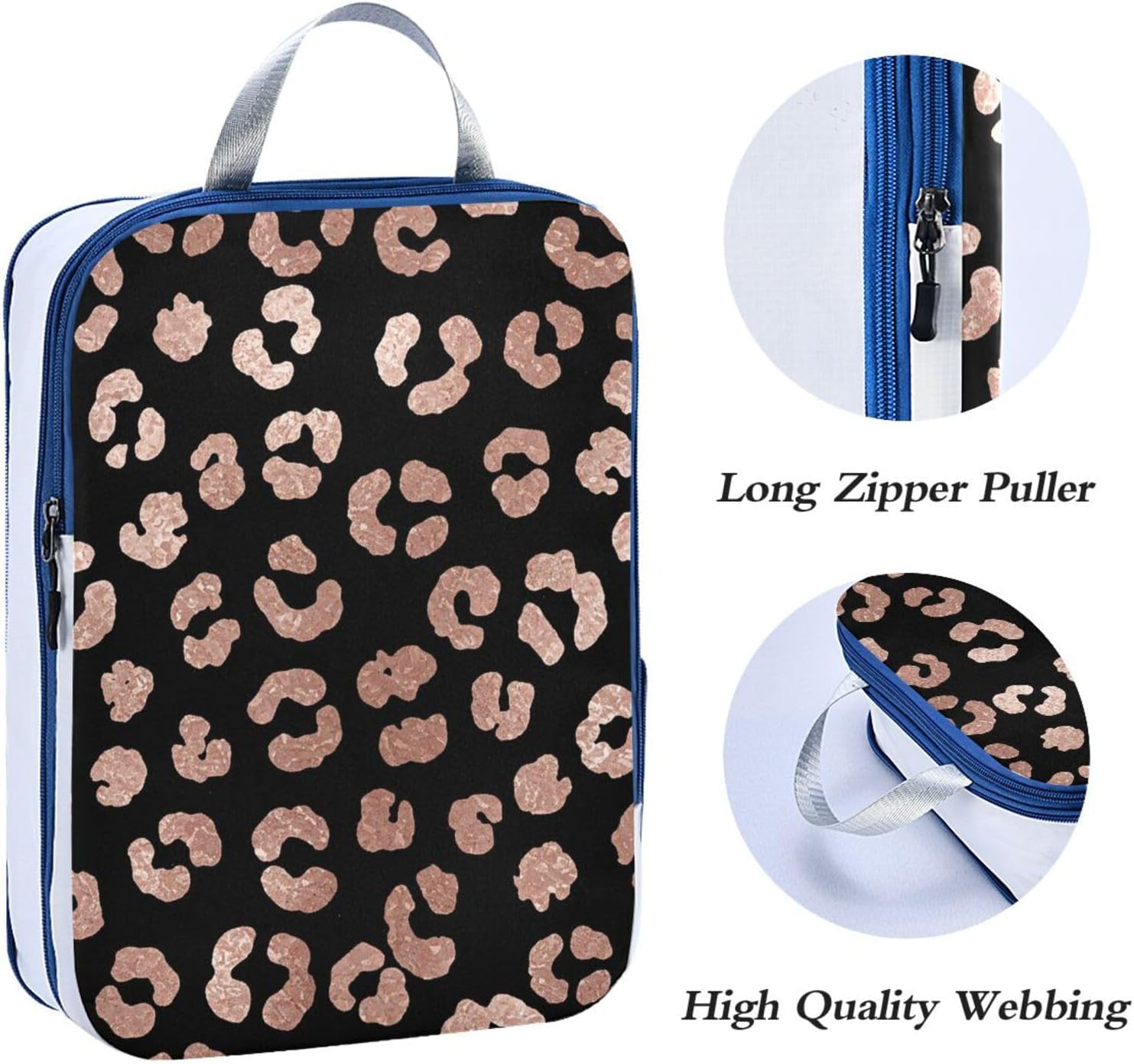 MNSRUU Packing Cubes Black Rose Gold Leopard Compression Luggage Cubes Packing Bags Travel Organizer for Suitcases, 3 PCS