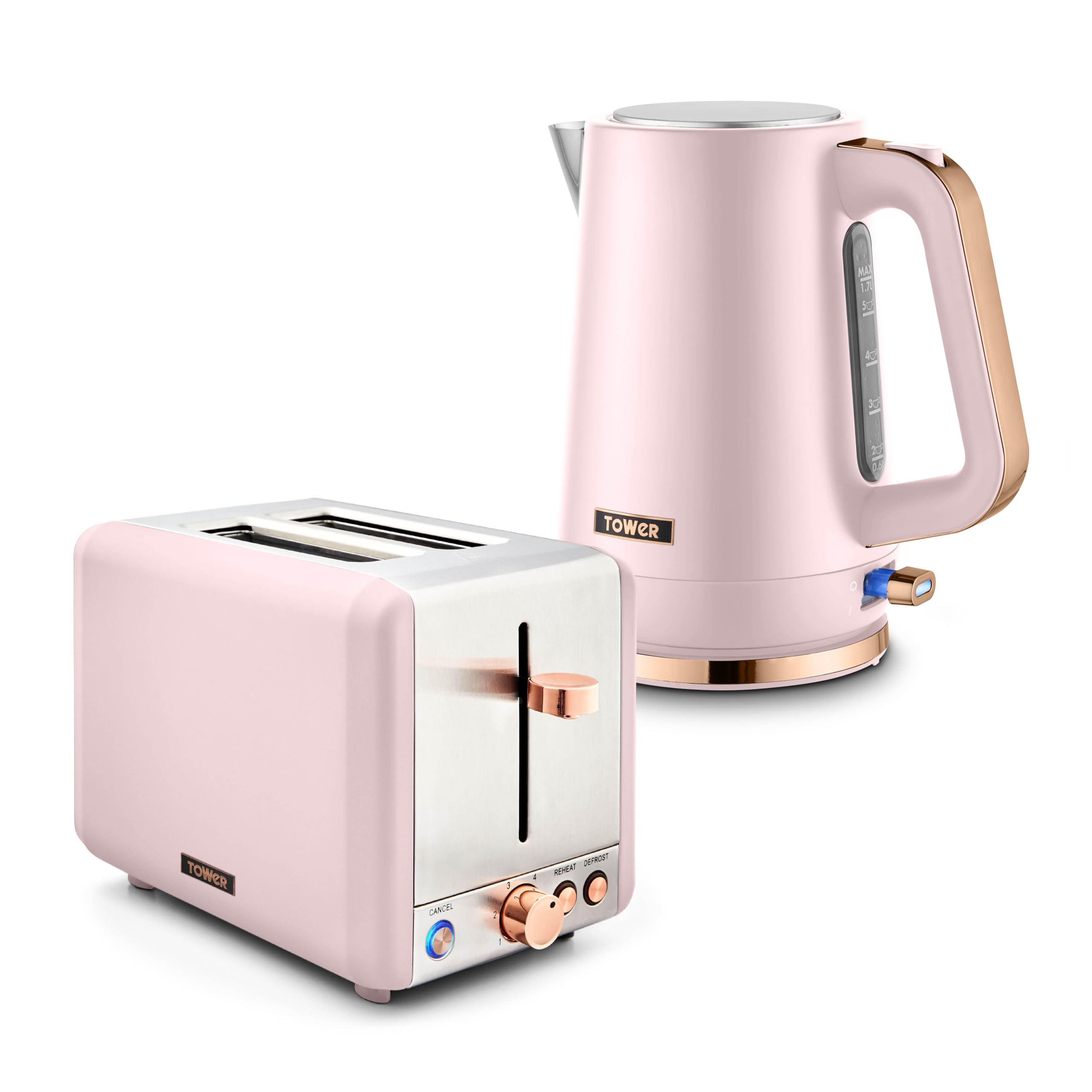 Tower Cavaletto Jug Kettle, 2 Slice Toaster in Pink