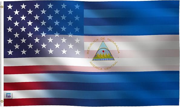 3x5 ft Nicaraguan American Hybrid Flag 100% Polyester Banner, Brass Grommets & Strong Canvas Header, For Use Outdoor or Indoor