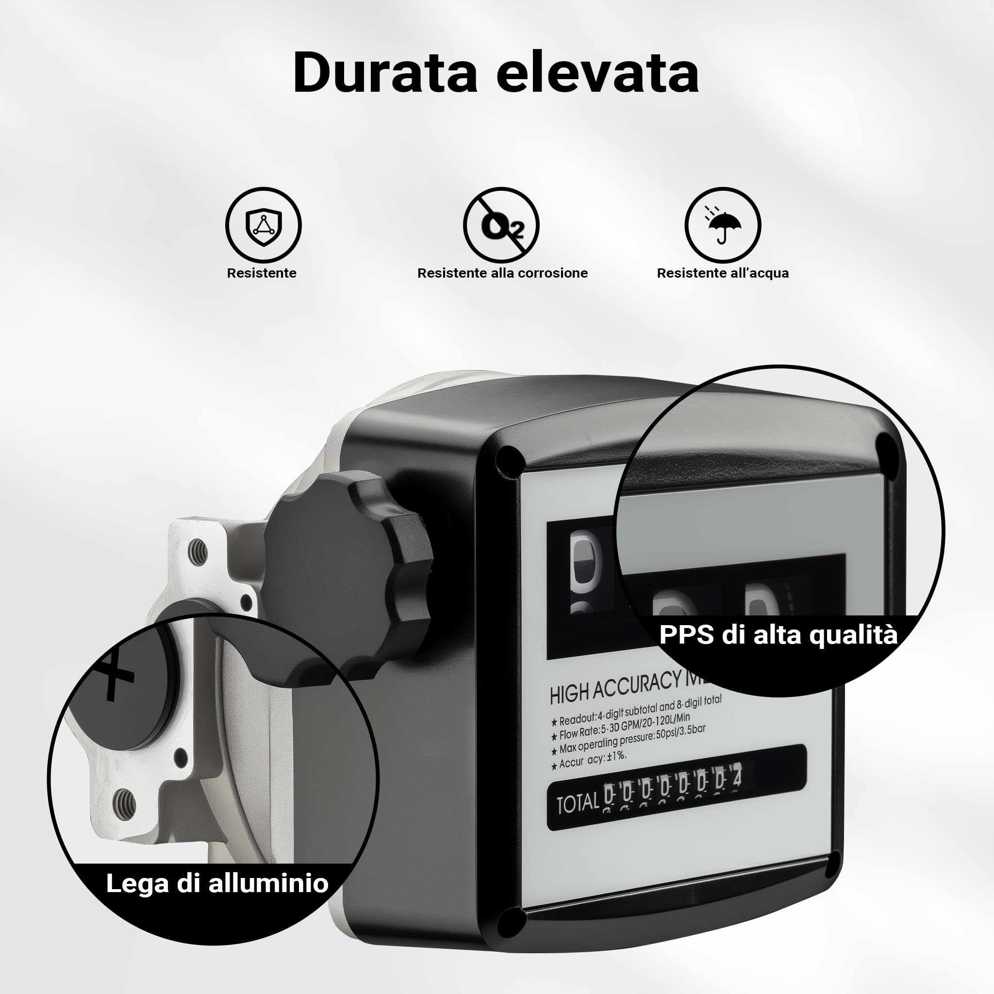 Contatore per pompa gasolio diesel 3,5 bar 20-120 l/min 25,4 mm indicatore flusso