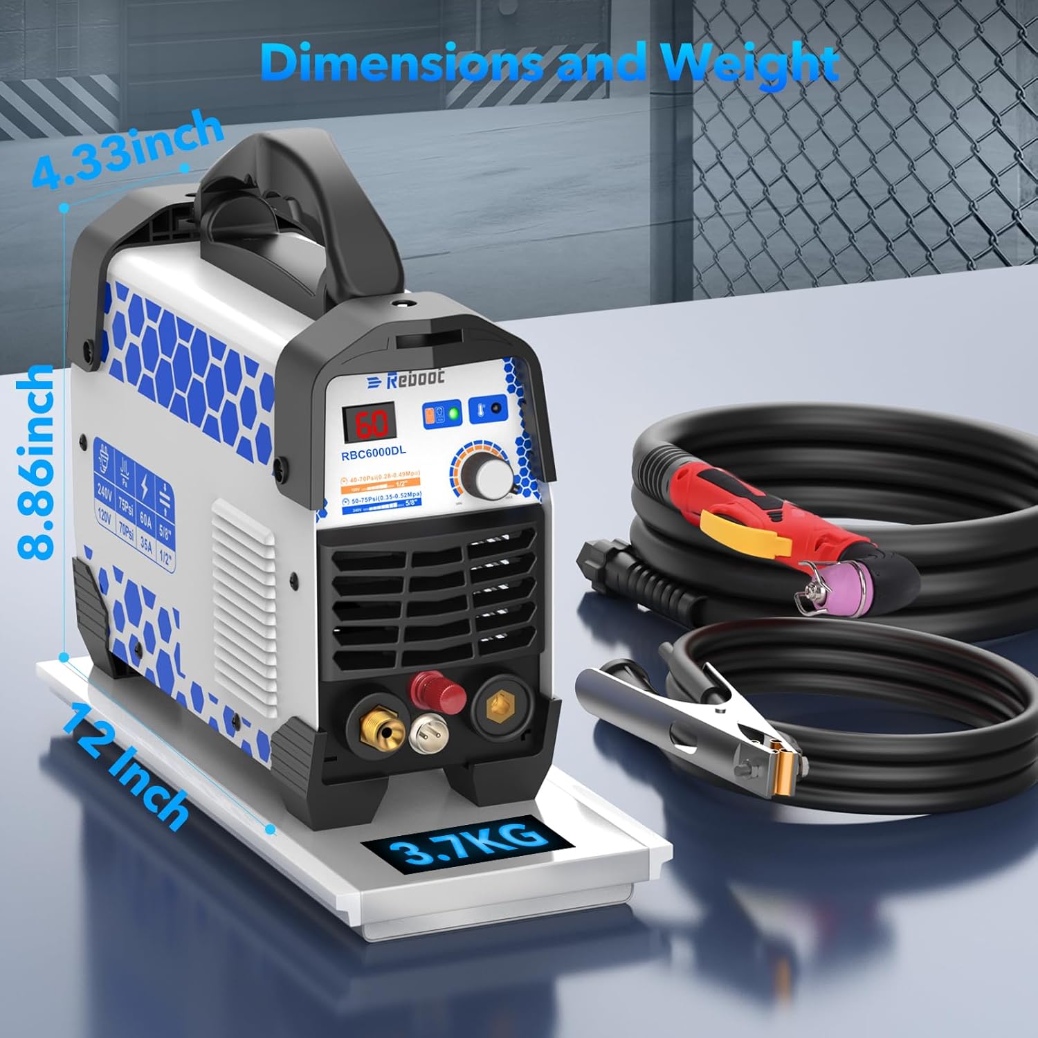 Dimensions and weight of the Reboot RBC6000DL Plasma Cutter