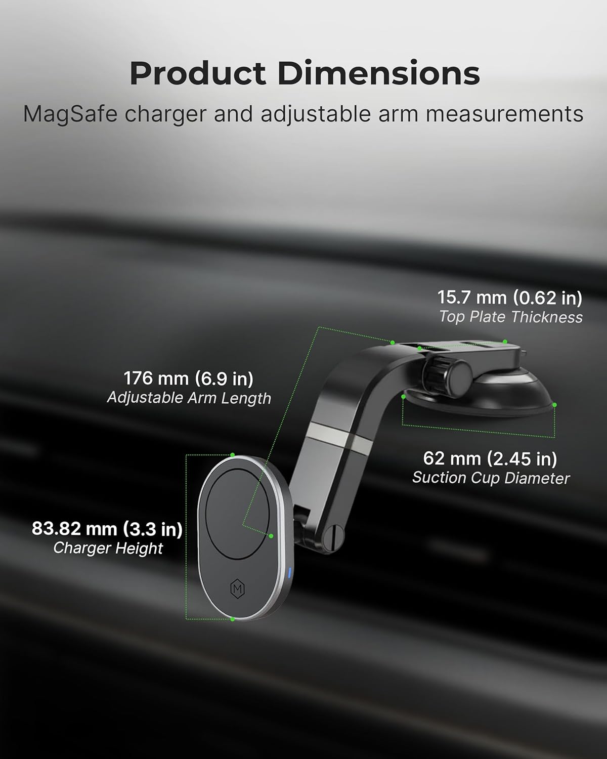 Wireless Car Charger Multi-Angle Adjustable Dashboard/Windshield Mount Smartphones, Magnetic Car Phone Holder, Fast Charging, Universal Dashboard Fit, Gifts for Mom