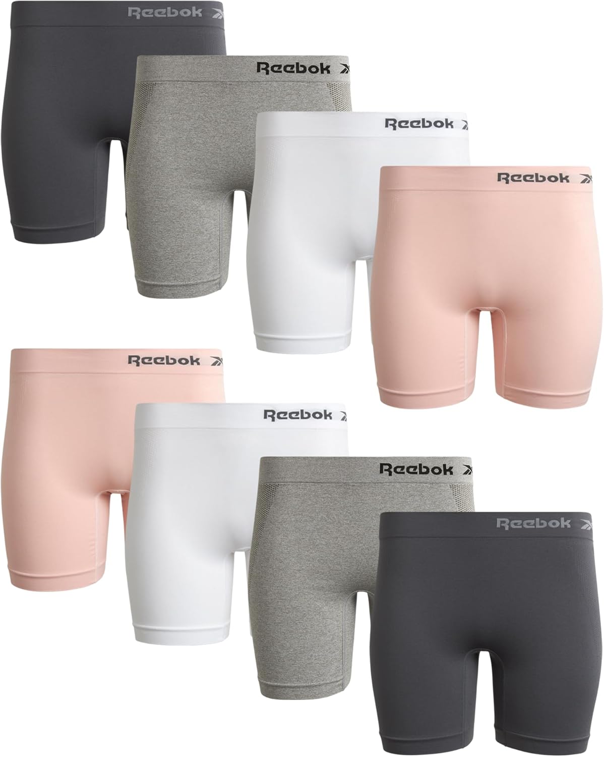 Reebok Womens Boyshorts Underwear - 8 Pack Soft Stretch 6" Inseam Long Leg Boyshort Panties Seamless Underwear for Women