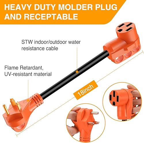 Miniatura 5 de Nilight - 50032R Adaptador de enchufe RV de 18 pulgadas, 30 amperios a 50 amperios, adaptador eléctrico de Dogbone de alta resistencia con mango