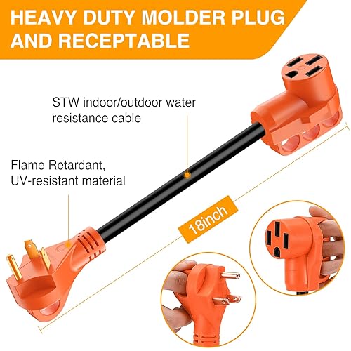 Miniatura 187 de Nilight - 50033R Adaptador de enchufe RV de 18 pulgadas, 50 amperios a 30 amperios, adaptador eléctrico de Dogbone de alta resistencia con mango 115G