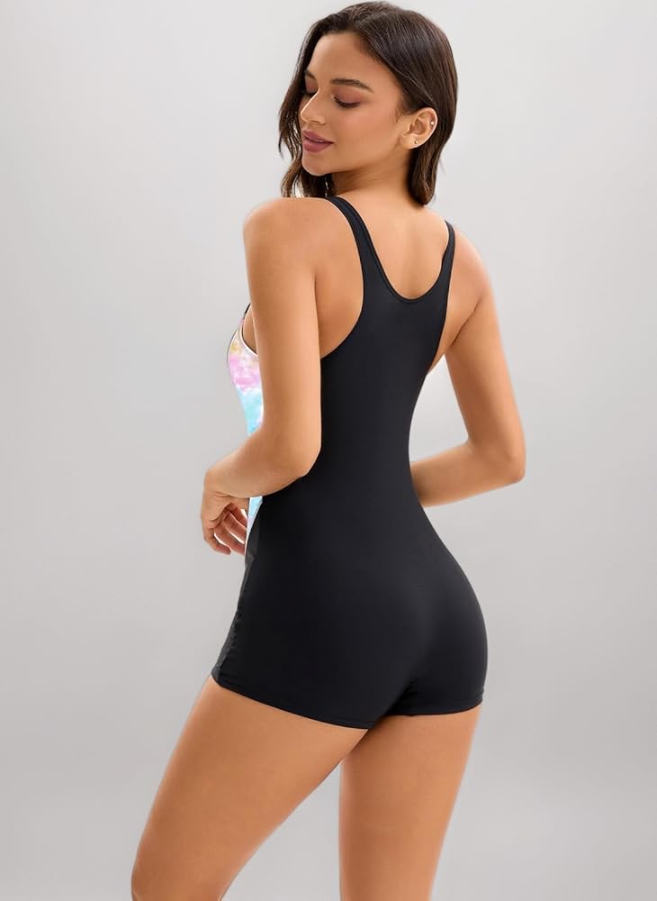 Costume Intero Da Donna Con Pantaloncini - Modesto E Sportivo Con Cerniera Frontale, Coppe Rimovibili E Controllo Pancia - Protezione UV, Taglie Comfort