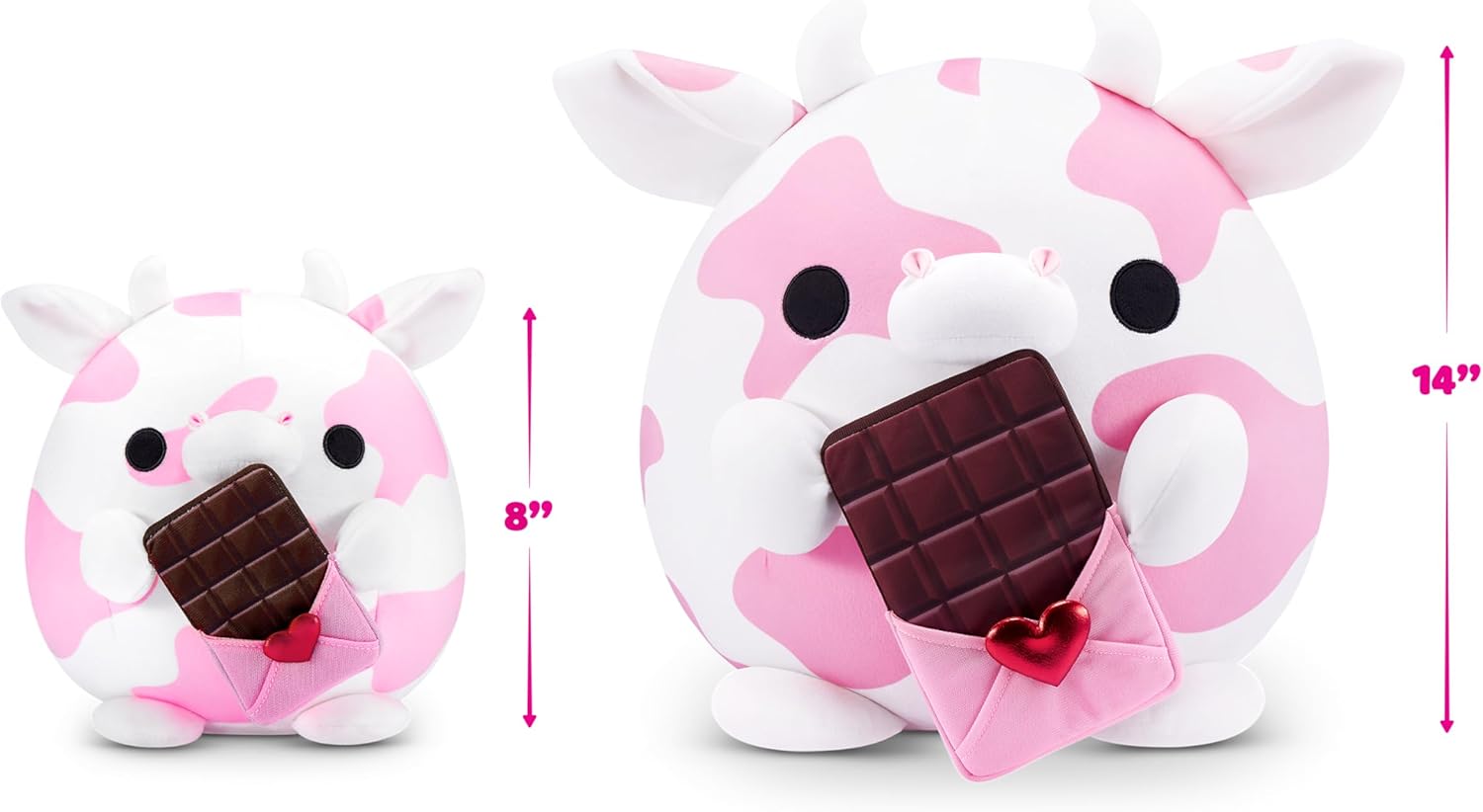 ZURU Snackles 8-inch Plush Valentine's Edition, Cuddly Squishy Comfort with Valentine's Snack Accessory (Cow & Chocolate)