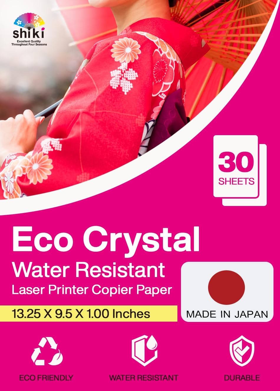 SHIKI Eco Crystal Water Resistant Laser Printer Copier Paper (without the need for laminating after printing) 30 Sheets (LTR) Made in Japan