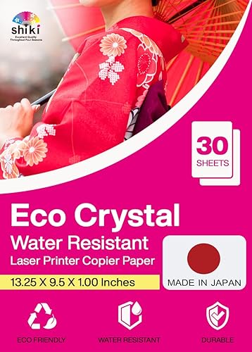 SHIKI Papel fotocopiador de impresora láser resistente al agua de cristal ecológico (sin necesidad de laminación después de imprimir) 30 hojas (LTR)