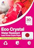 SHIKI Eco Crystal Water Resistant Laser Printer Copier Paper (without the need for laminating after printing) 30 Sheets (LTR) Made in Japan
