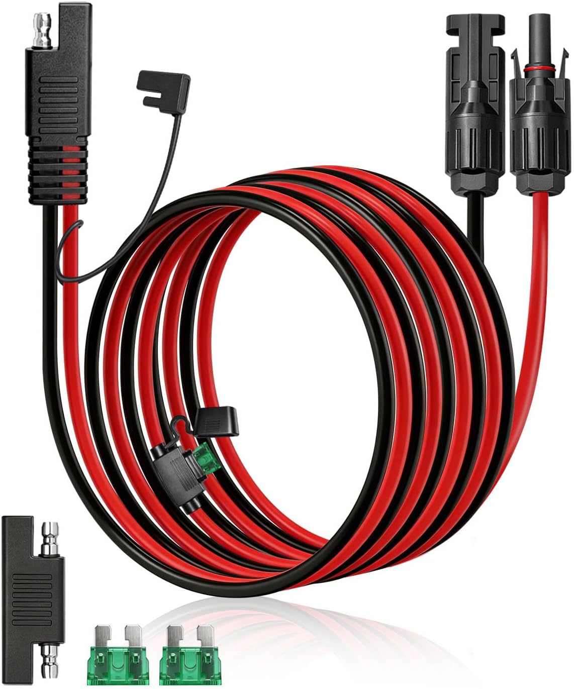 Solar Panel Connector to SAE Adapter Cable, 20FT 10AWG Solar Extension Cable with Fuse/SAE Polarity Reverse Adapter for RV Solar Panel Charger Kit