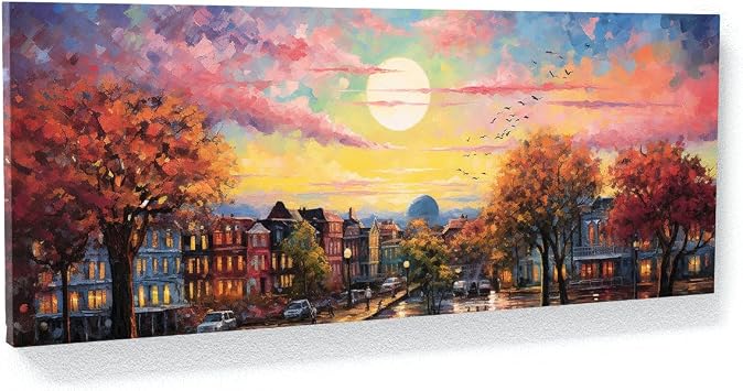 Sense Canvas Savannah City 30 Canvas Art - Home Decor Wall Art Print Poster Painting Large 40x16 / 0.75"