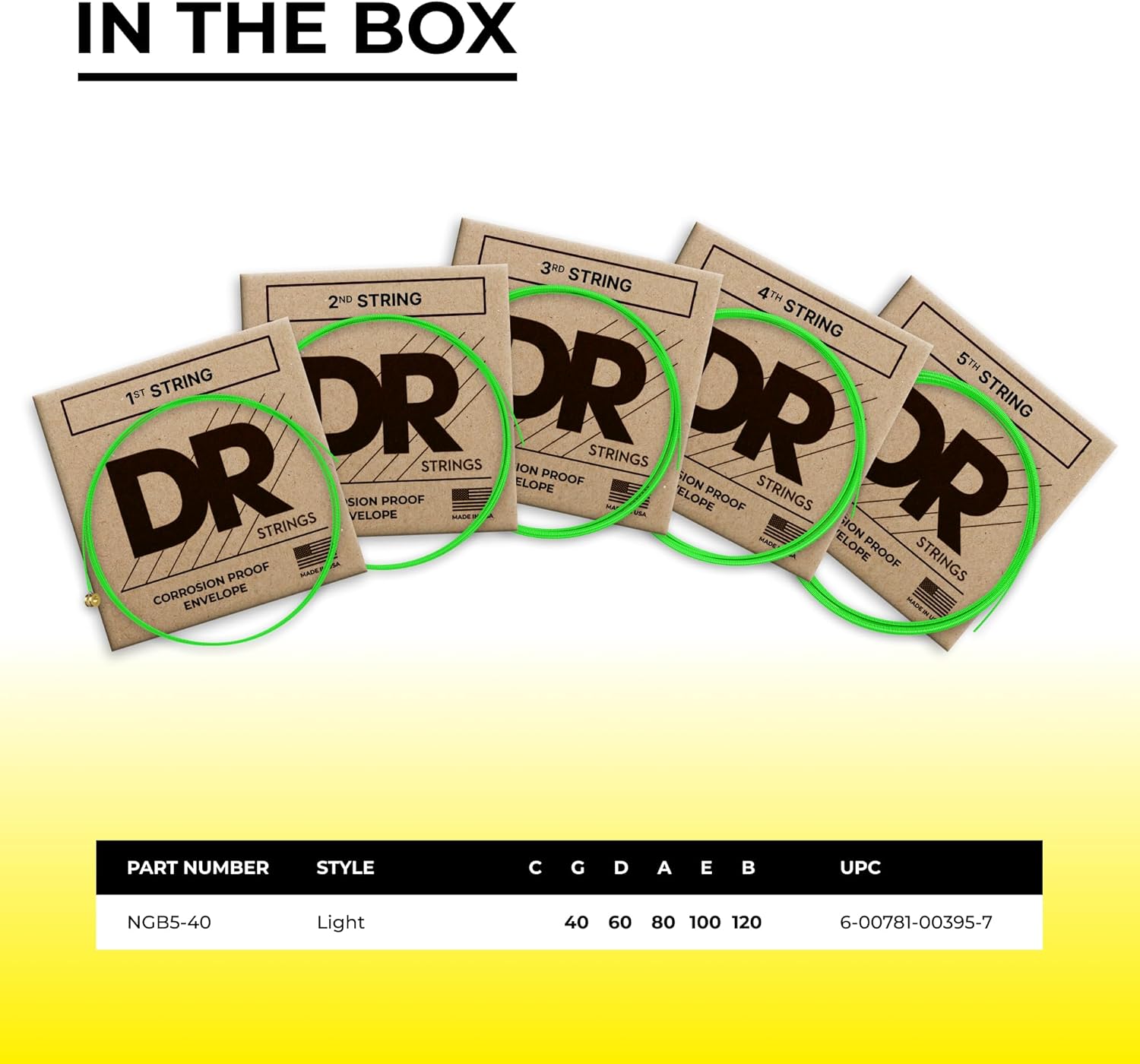 DR Strings HI-DEF NEON Bass Guitar Strings (NGB5-40)