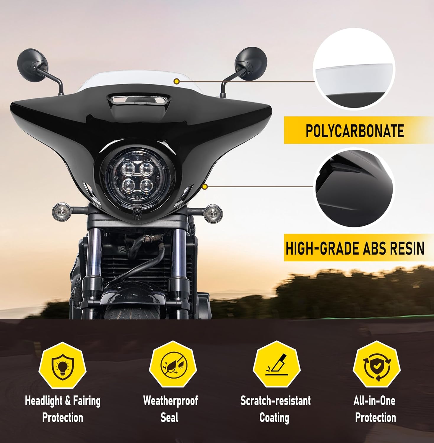 Motorcycle Front Headlight Fairing Cowl with Smoke Windshield Deflector Windscreen Visor Compatible with Rebel 1100 2021-2026, Glossy Black