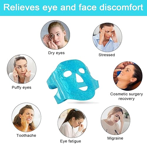 Miniatura 3 de Máscara facial de hielo, máscara facial de gel, paquete de hielo facial para mujeres y hombres, paquete de compresa de terapia de frío y caliente,