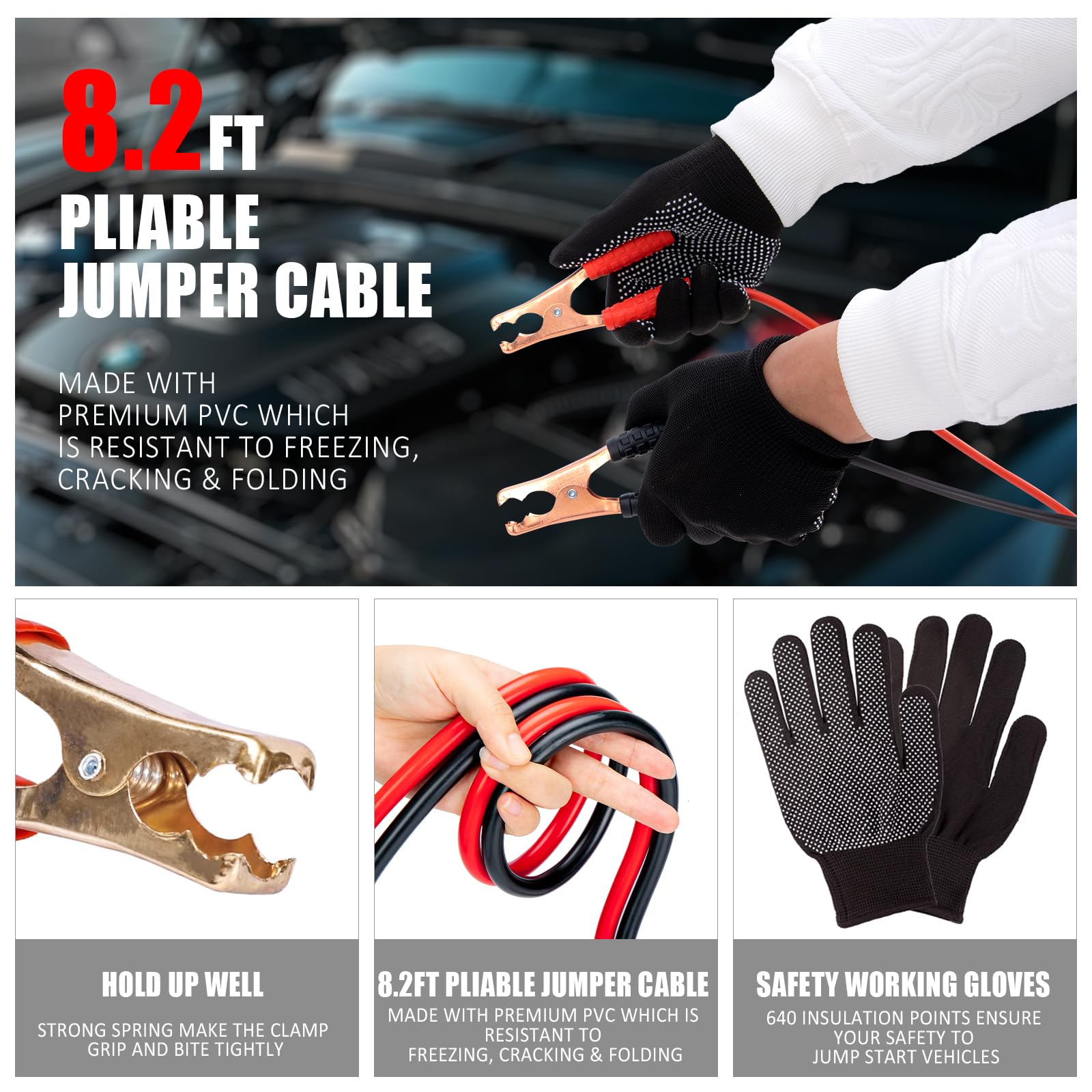 AUTODECO Car Emergency Roadside Assistance Kit with Jumper Cables Tire Inflator Automotive Kit for Car Vehicle