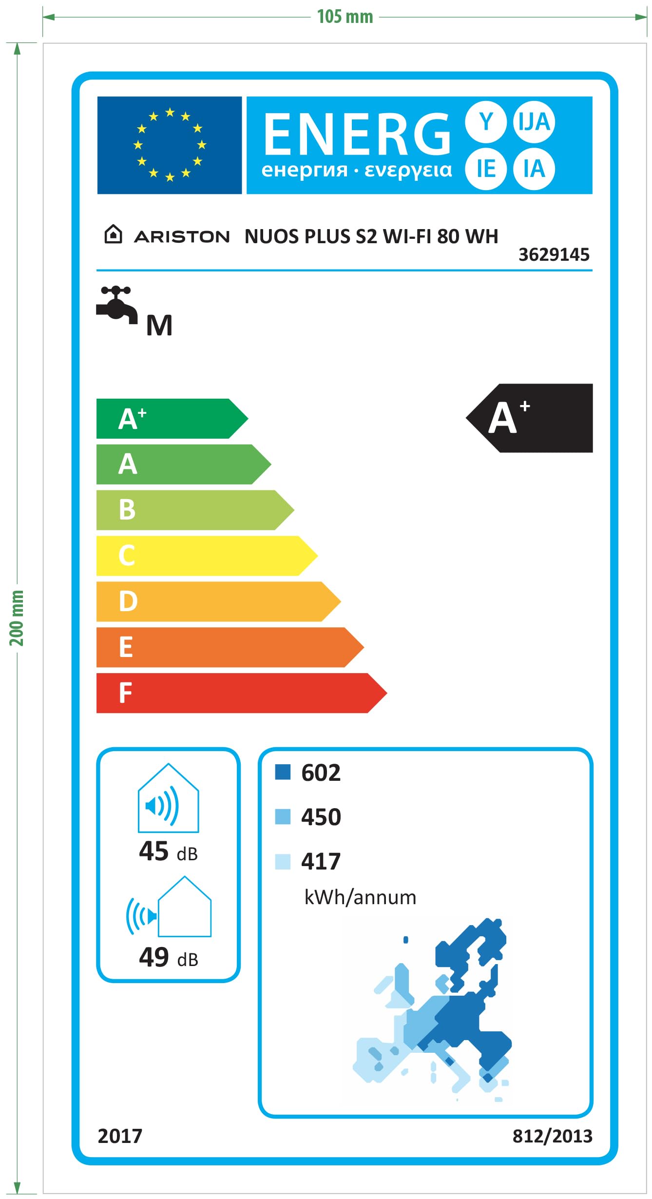 Ariston NUOS PLUS S2 WIFI 80L, Chauffe-Eau Thermodynamique Mural R290, 80% d'Économie d'Energie, Compatible Photovoltaïque, Silencieux 45 dB(A), COP 2.77, Conçu pour être installé en France