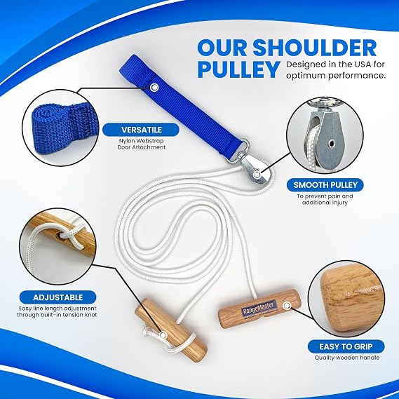 RangeMaster Econo Ranger Shoulder Pulley Physical Therapy Exercises Aids in Recovery and Rehabilitation Increases Mobility Wooden Handles for Comfort Web Strap Door Attachment