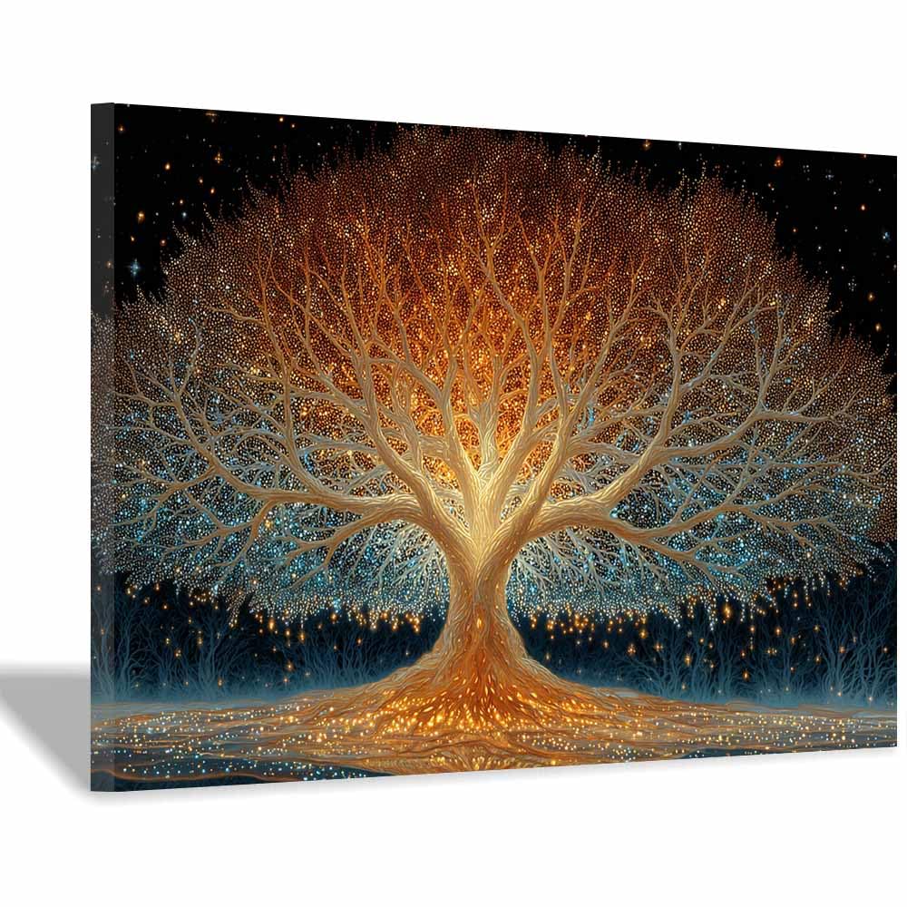 HOQIU Tree Wall Art Warm lights magics tree artwork, home canvas prints, for Bathroom Living Room Bedroom(Multicolor)-70x100cm Framed