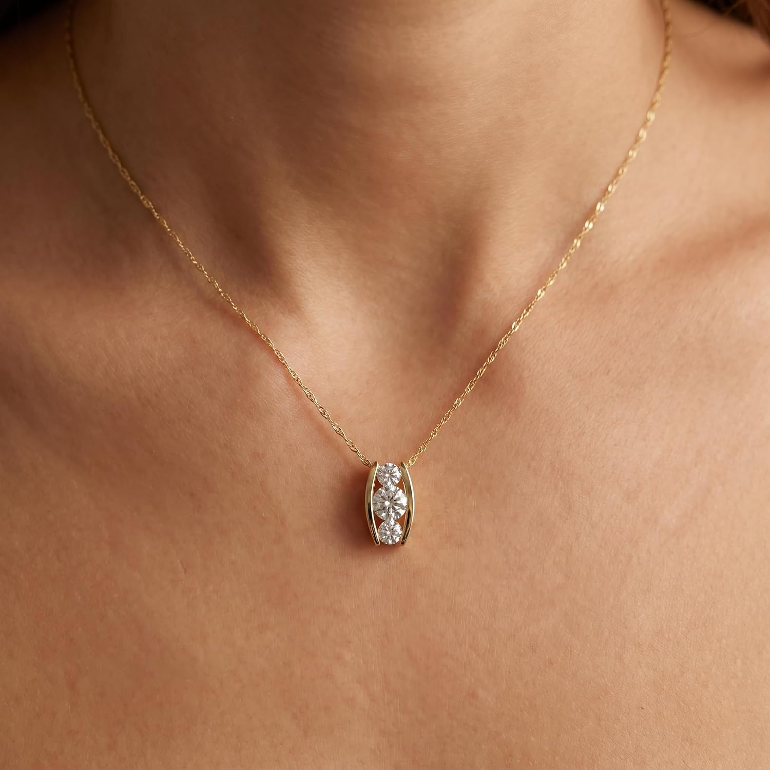 P3 POMPEII3 Pompeii 1/2ct Three Stone 3 Diamond Pendant 14K Yellow Gold