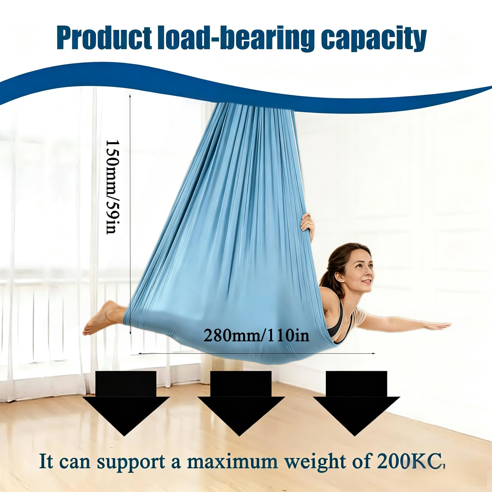 Hamaca de Yoga Aérea para Adultos, 280x150 cm, Antigravedad, Transpirable y Duradera, Capacidad de 200 kg, para Ejercicios en Interior y Exterior (Azul lago)