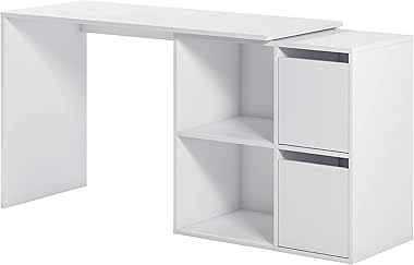 Habitdesign Mesa Escritorio, Mesa despacho Reversible, Mesa multiposición, Estudio, Modelo Adapta, Acabado en Blanco Artik