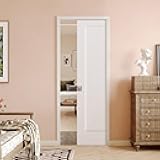 BARNSMITH 30in x 80in Sliding Pocket Door, Track Hardware and Frame Kits with 1-Panel White Paintable Door Slab & Satin Nickel Privacy Latch Included, Soft Close Mechanism, Durable and Smooth