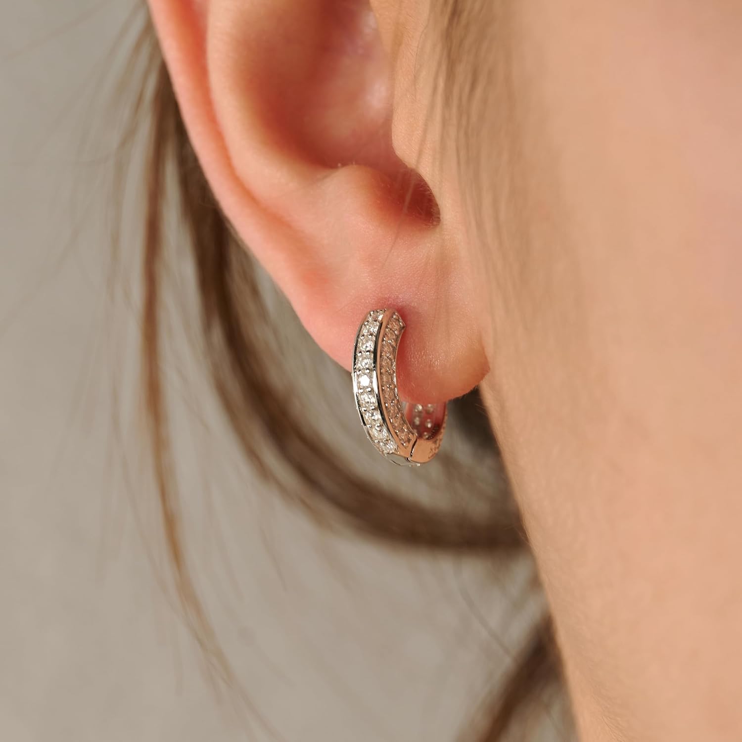 2ct Moissanite Hoop Earrings for Men, Hoops Earrings Brilliant Round Iced Out, D Color VVS1 18K White Gold Plated 925 Sterling Silver Hypoallergenic, Lab Created Diamond Gift For Him Boyfriend