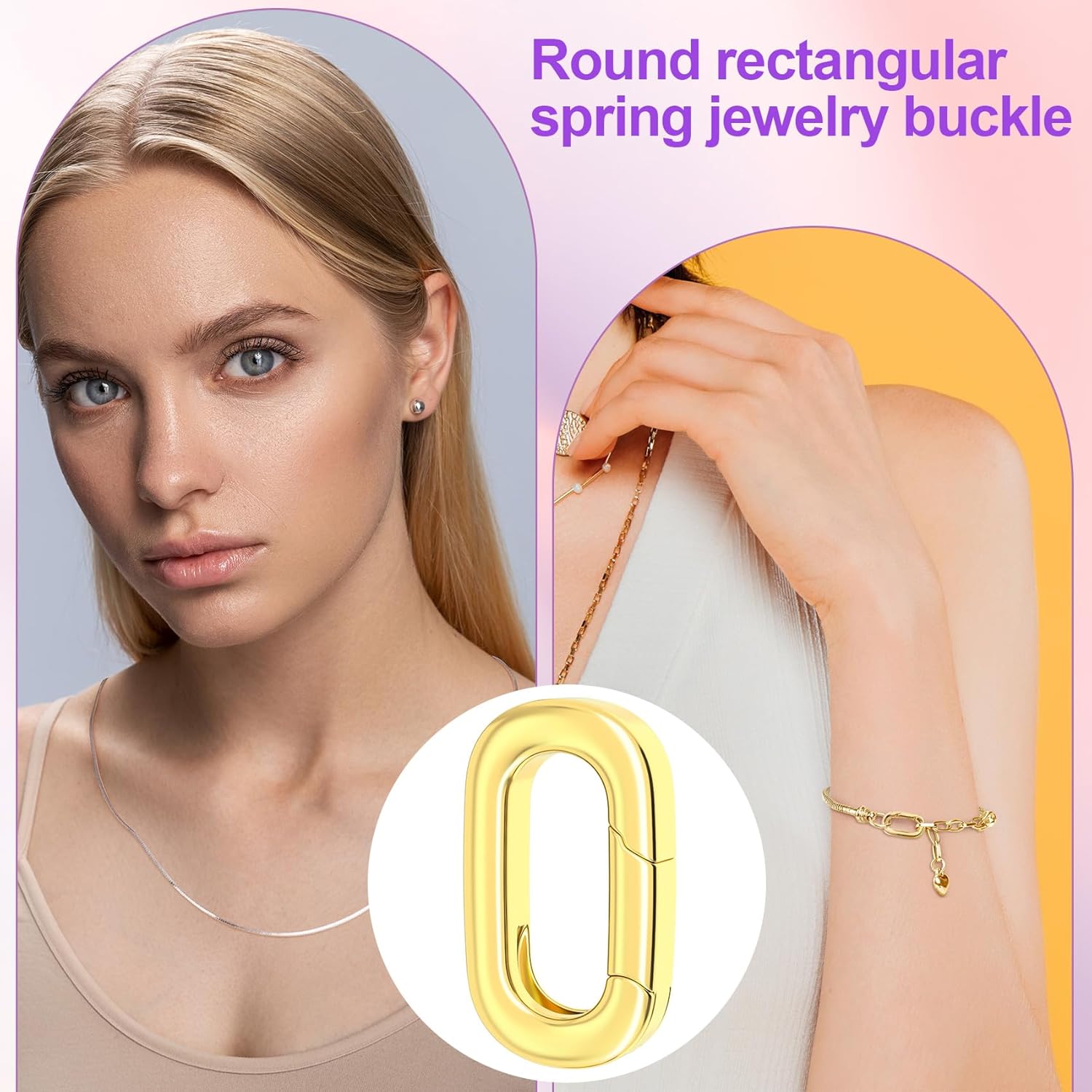 3pcs 18K Gold Plated Oval Jewelry Clasps, Brass Necklace Enhancer Shortener, Hypoallergenic Spring Rings Clasp Connector for Bracelet Anklet Jewelry Making - Image 3