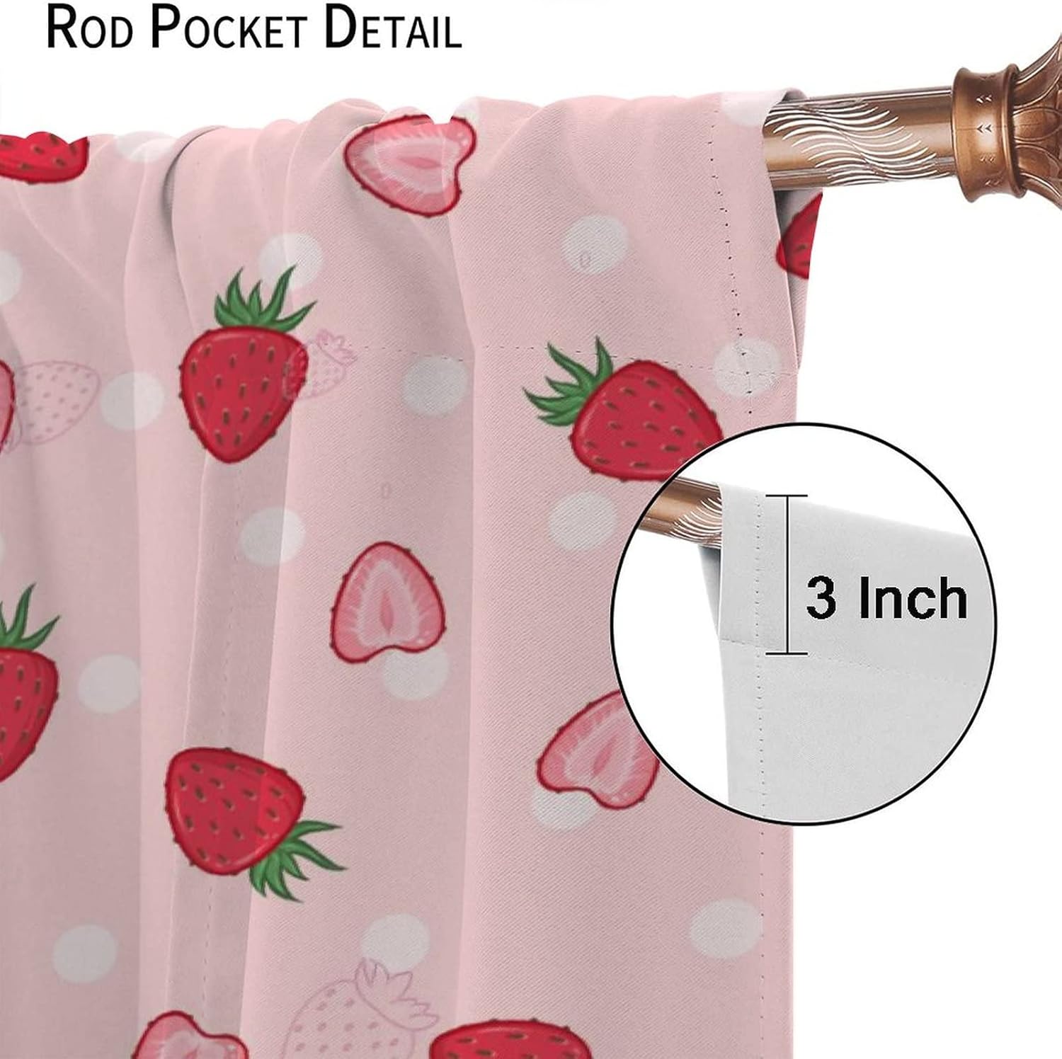 Pink Red Strawberry Rod Pocket Blackout Curtains - Girls Cartoon Cute Fruit Strawberry Print Window Curtains Set Energy Saving Insulated Drapes for Living Room 2 Panels 72L x 31.5W