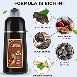 IIIMEIDU Hair Dye Shampoo 3 in 1 for Gray, Black Hair, Herbal Ingredients for Women Men, Grey Coverage 500ml (Chestnut)