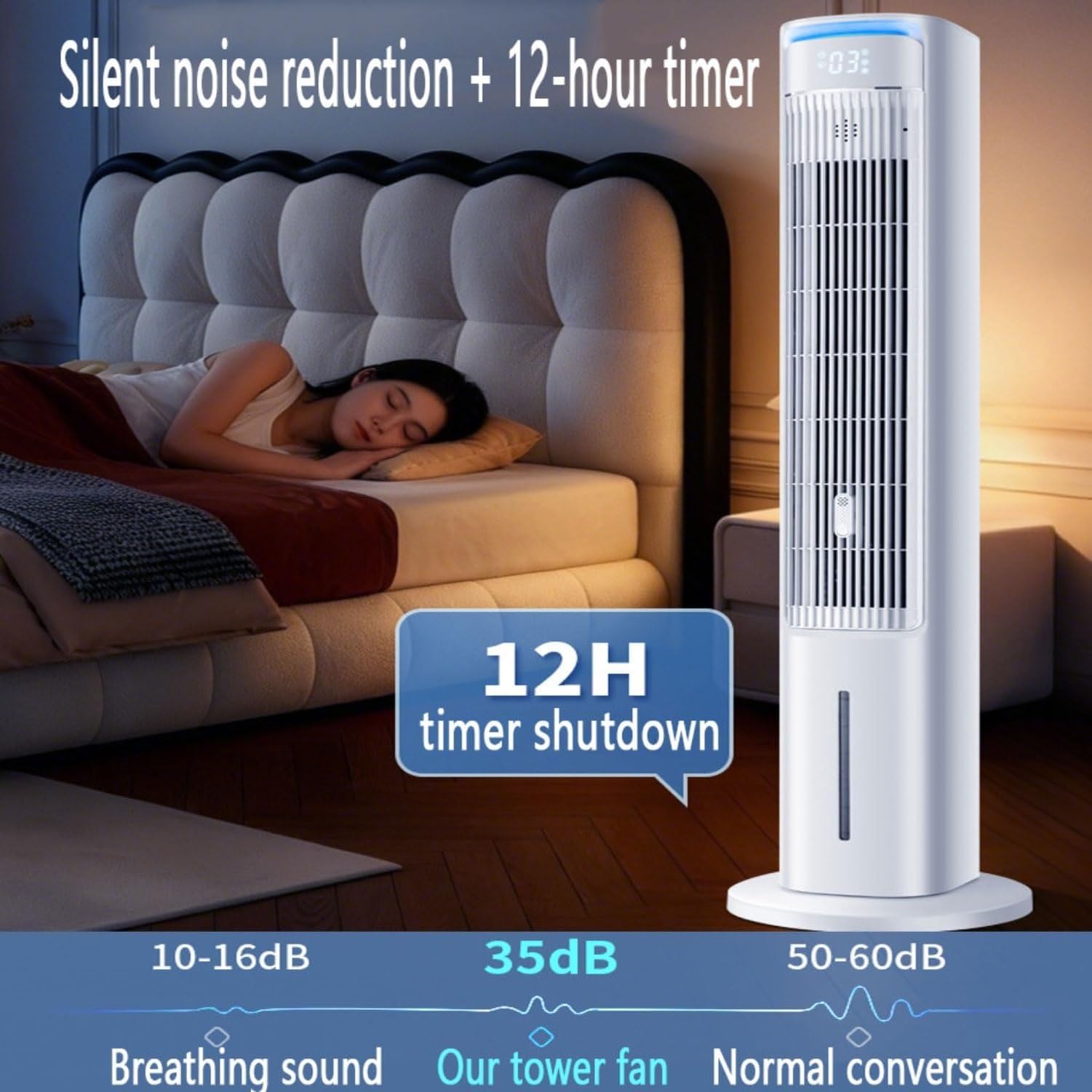 Torre Ventilador Evaporador, Oscilación 80°, 3 Velocidades, Bolsas de Hielo, Tanque Extraíble 4L, Temporizador 12H, Función Aroma, Control Táctil para Dormitori, Remote Control Model, 29 * 20 * 102CM