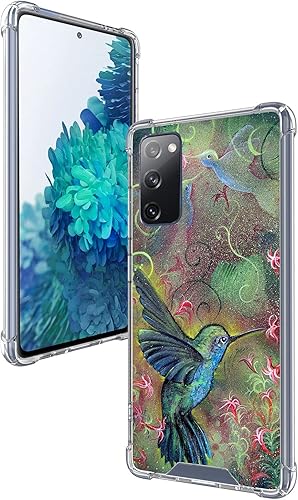 Miniatura 3 de ZHONGWEI Funda transparente para teléfono Samsung Galaxy S20 FE con patrón colorido de colibrí, cuatro esquinas reforzadas, a prueba de golpes y