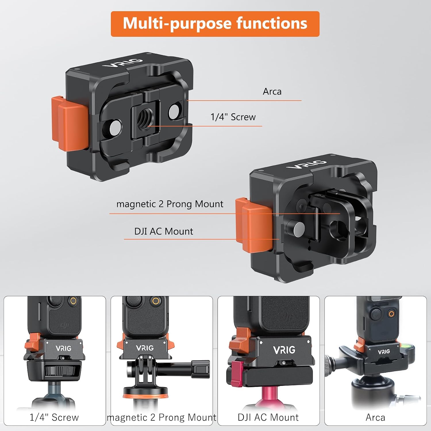 VRIG Quick Release Mount for DJI Osmo Pocket4/3,PULUZ Dock Desktop Base Aluminum Alloy Bracket for Pocket4 & Pocket3 Accessories, Compatible with GoPro/Arca/1/4” Screw Hole, Handle or Selfie Stick