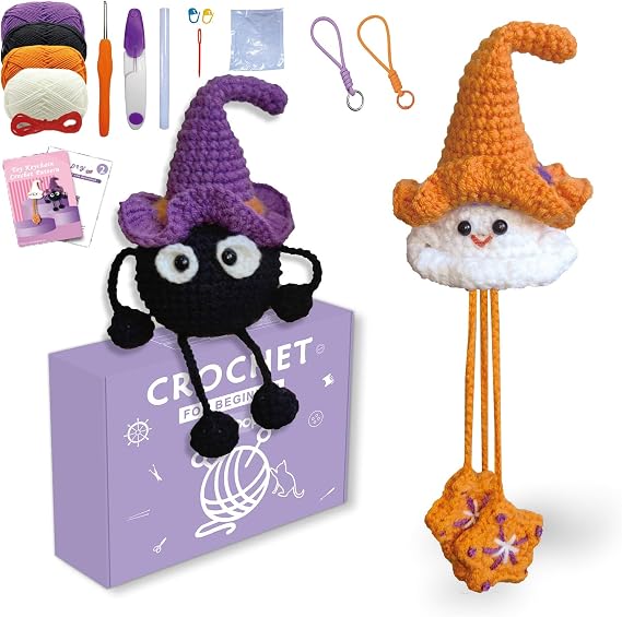 Hooloops Crochet Kit for Beginners, 2 Pcs Animal Crochet Kit with Step-by-Step Video Tutorial - DIY Craft for Adults and Kids, All in One Crochet Knitting Kit, Christmas Halloween Birthday Gifts