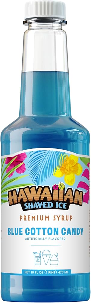 Hawaiian Shaved Ice Blue Cotton Candy Syrup - Nut Soy Dairy Free - Flavor Fluffy & Crunchy Snow Cones - Shelf Stable - Makes 8 Servings - 16 ounces