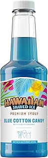 Hawaiian Shaved Ice Blue Cotton Candy Syrup - Nut Soy Dairy Free - Flavor Fluffy & Crunchy Snow Cones - Shelf Stable - Makes 8 Servings - 16 ounces