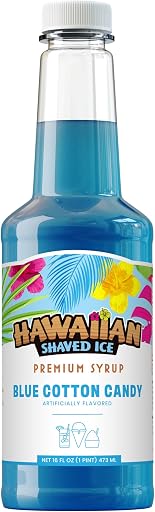 Hawaiian Shaved Ice Blue Cotton Candy Syrup - Nut Soy Dairy Free - Flavor Fluffy & Crunchy Snow Cones - Shelf Stable - Makes 8 Servings - 16 ounces