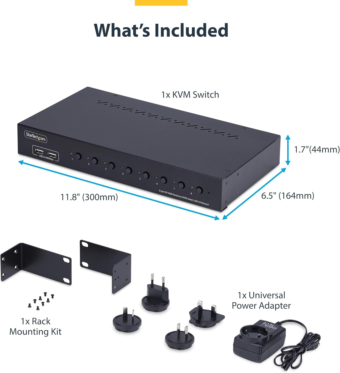 StarTech.com 8-Port DisplayPort KVM Switch w/1U Rack Mount Kit, 4K 60Hz DP 1.2, Push-Button/Hotkey Switching, TAA Compliant