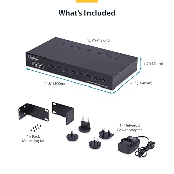 StarTech 8-Port DisplayPort 1.2 KVM Switch, 4K 60Hz, USB Hub, 1U Rack, TAA