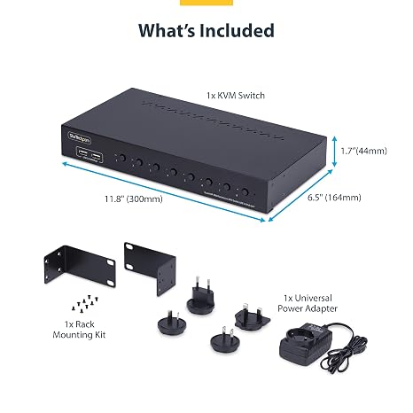 StarTech 8-Port DisplayPort 1.2 KVM Switch, 4K 60Hz, USB Hub, 1U Rack, TAA