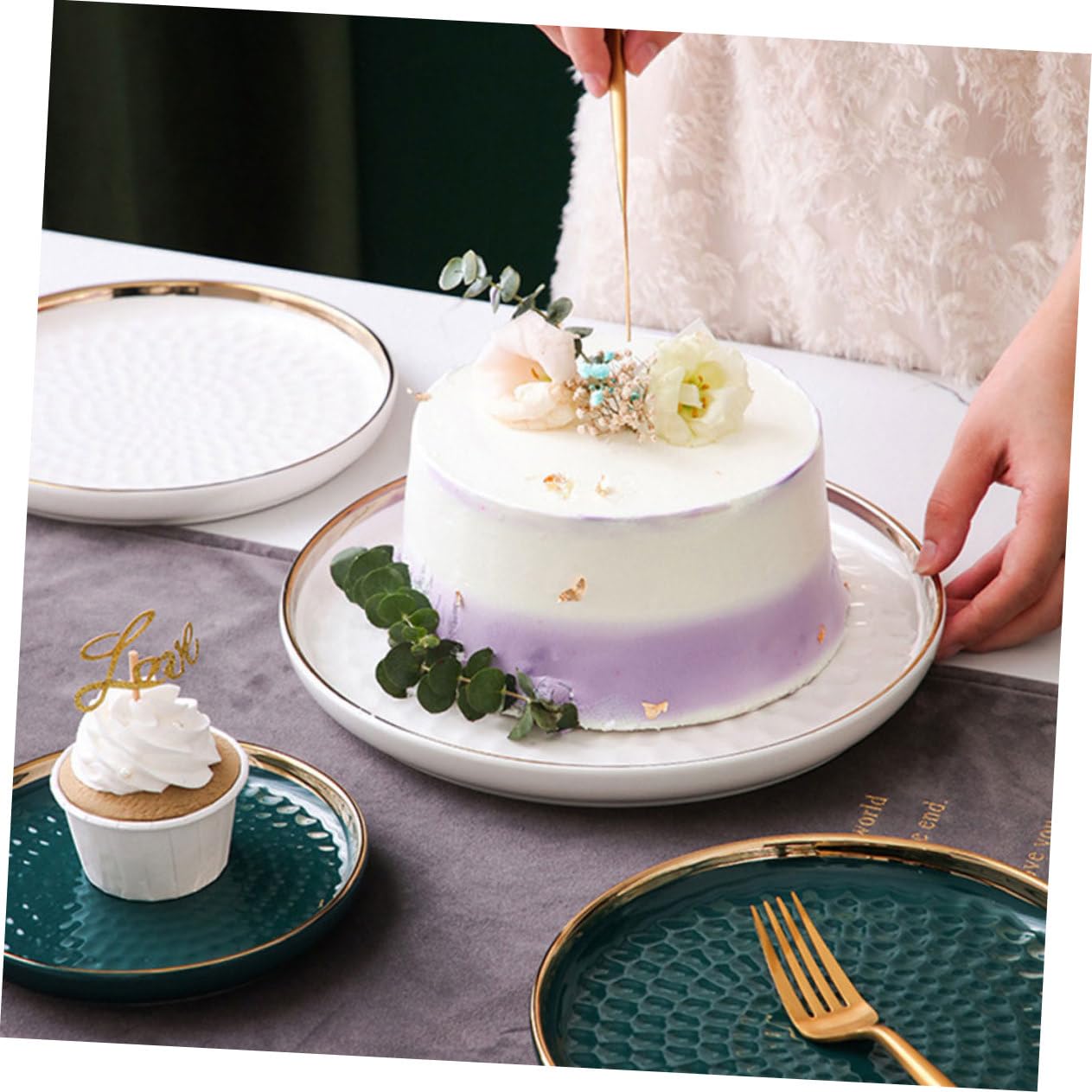 BESTYASH Vassoio per Dolci in Vetro Bianco Elegante, Set, per Esposizione Snack e Cupcakes, per Feste e tè Pomeridiani in Famiglia