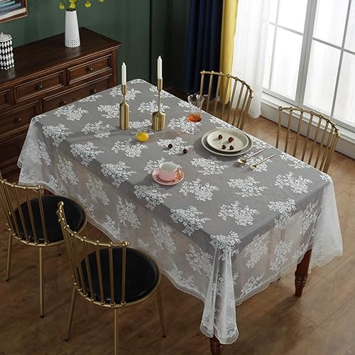 Miniatura 3 de Bringsine Mantel de encaje sintético ultradelgado y ligero, mantel de mesa, cenas y noches de cine de miedo con bordado floral blanco de lujo