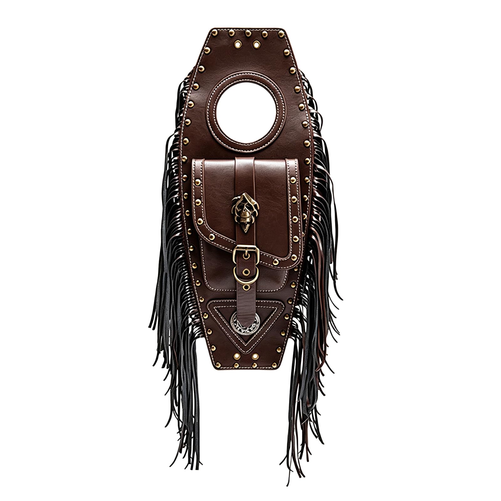 Bolsa de moto compacta de piel sintética marrón con flecos clásicos 7
