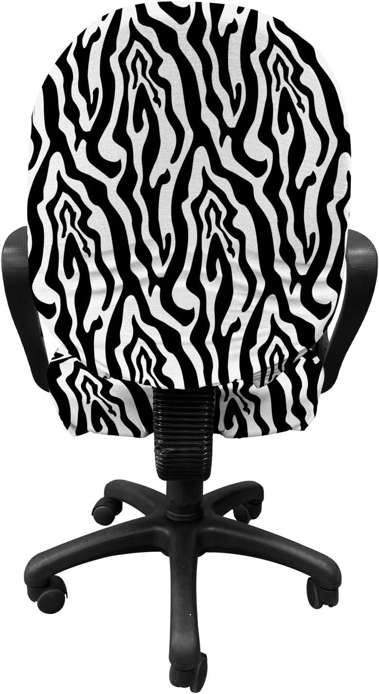 Ambesonne Zebra Office Chair Slipcover, Repetitive Monochrome Abstract Horse with Stripes Inspired Illustration, Protective Stretch Decorative Fabric Cover, Standard Size, White Charcoal