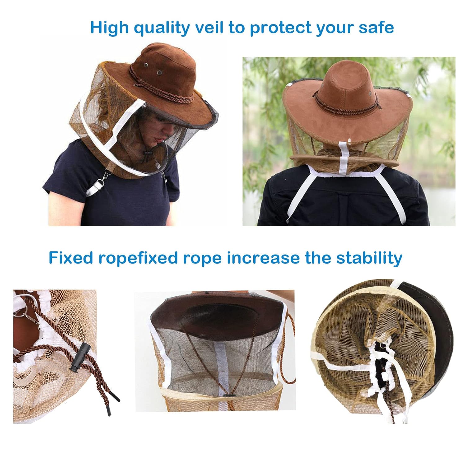 AukBeeFun Cowboy Beekeeper Hat with Veil Bee Veil Hat with Visibility Veil Outdoor Professional Beekeeping Protective Gear (1) - Image 2